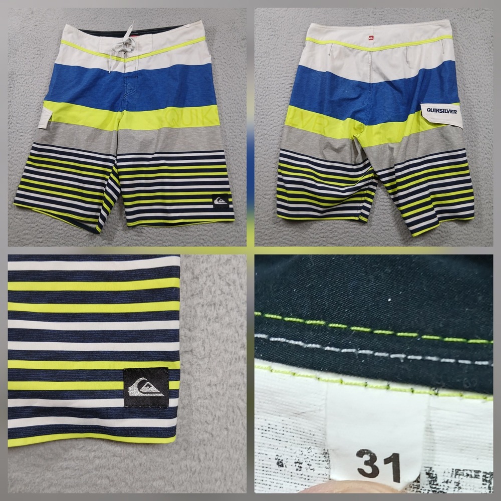 Quiksilver Board Shorts Men's 31 Blue Green Stripe Surf Swim